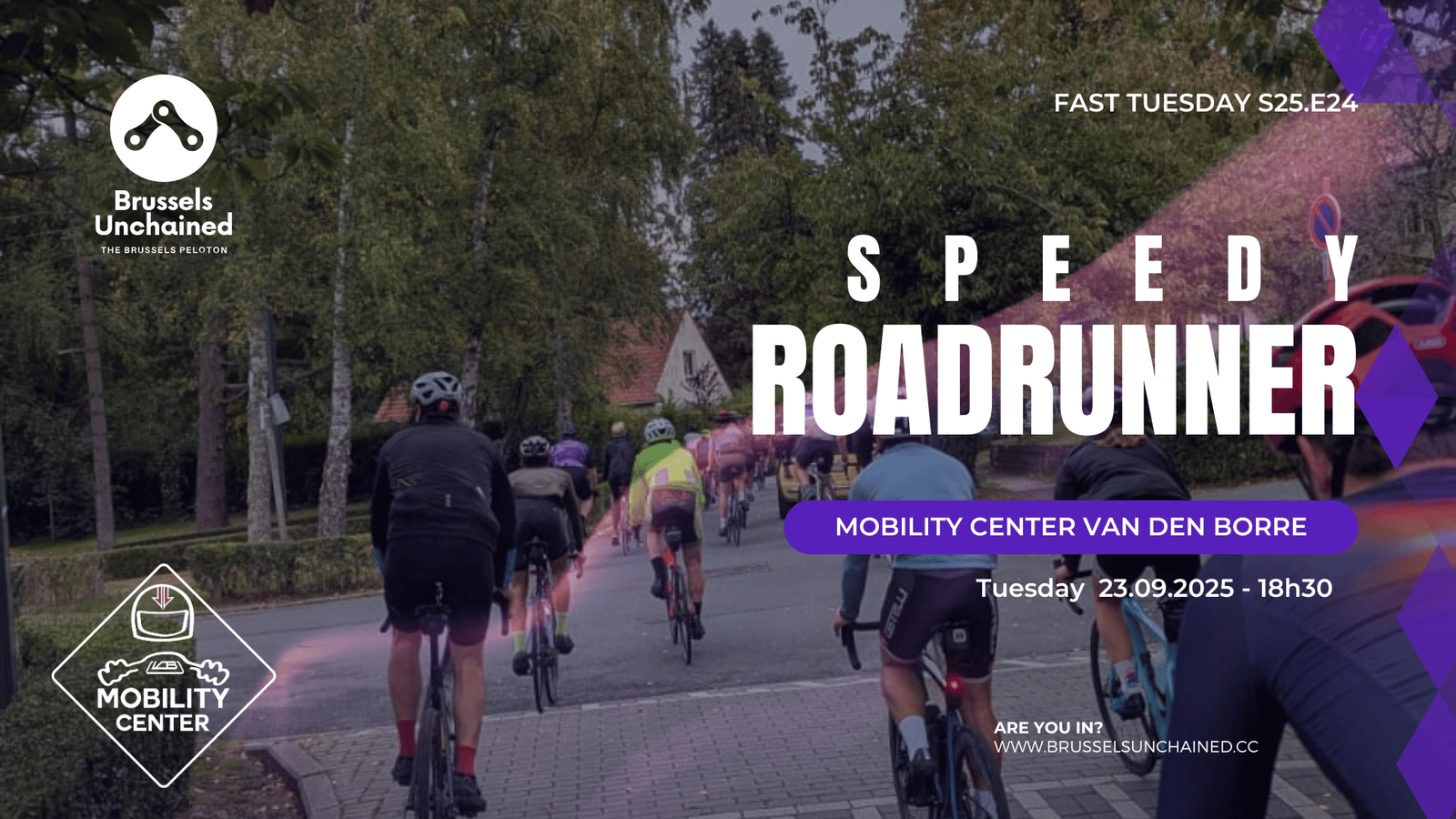 Large group of cyclists riding down a street