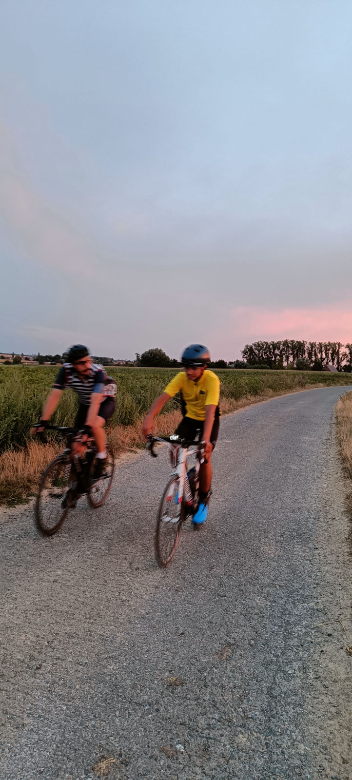 Group of cyclists approaching on countryside road