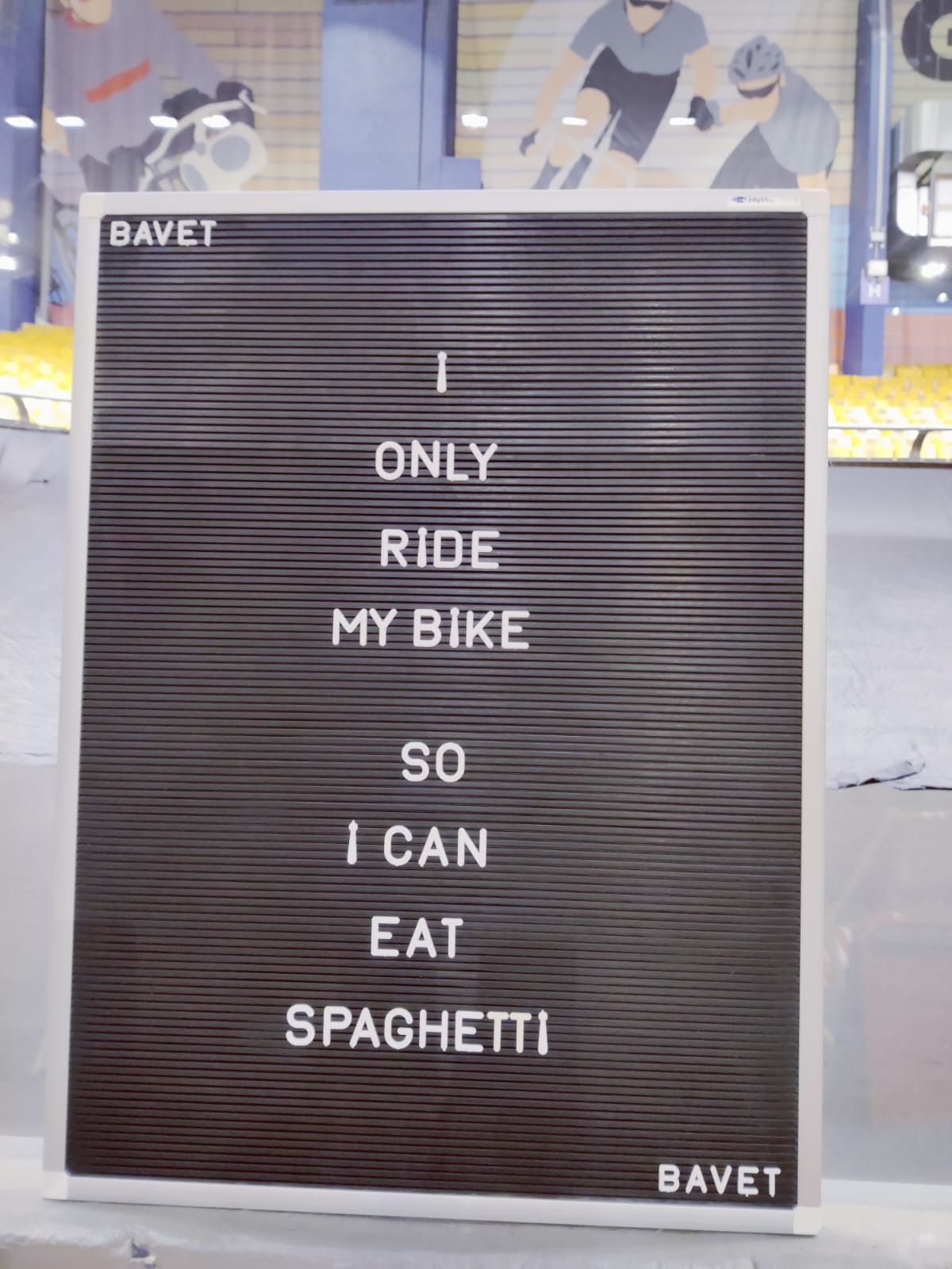 Poster with text I only ride bike so I can eat spaghetti