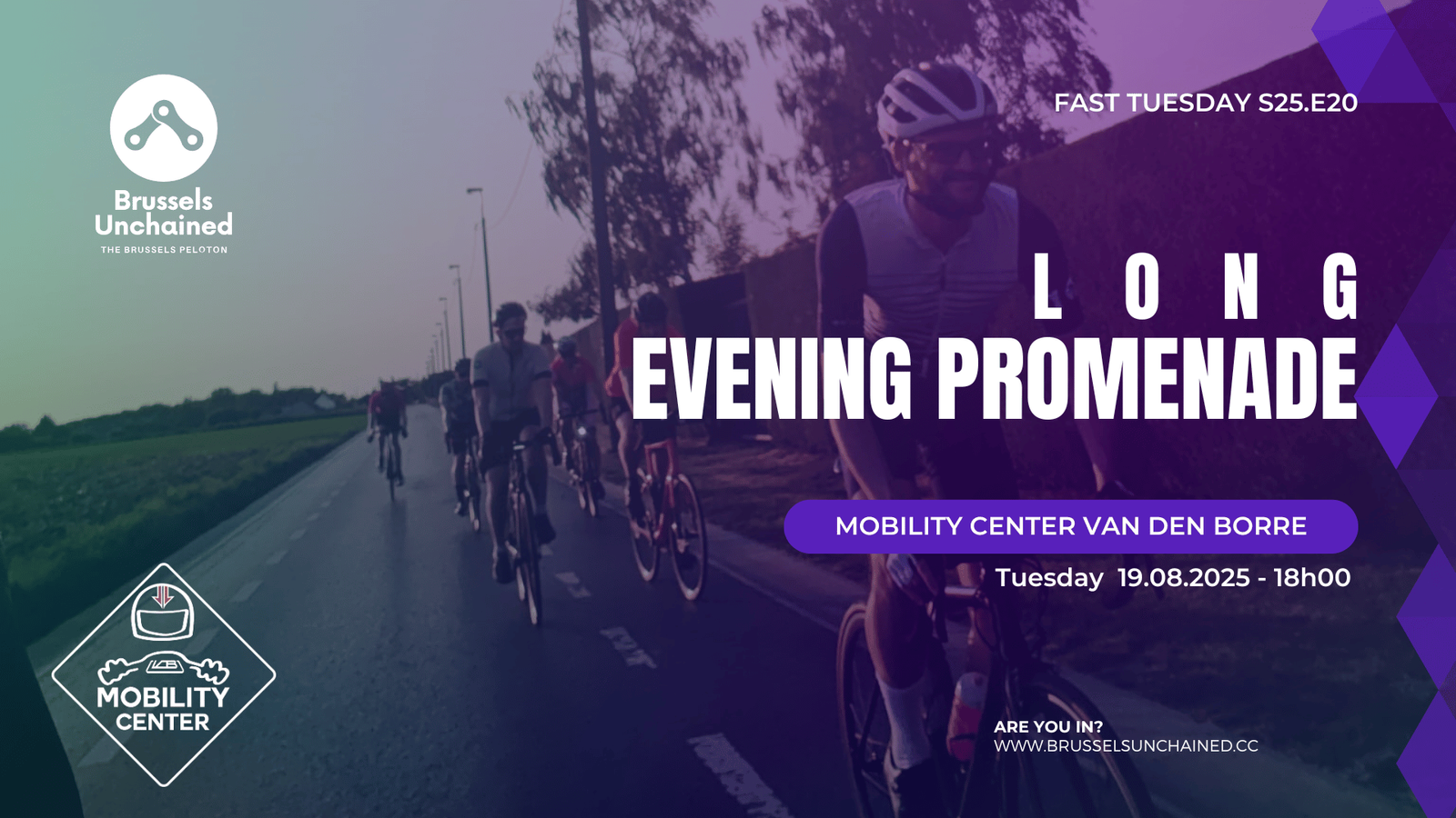 Group of cyclists behind a sunset