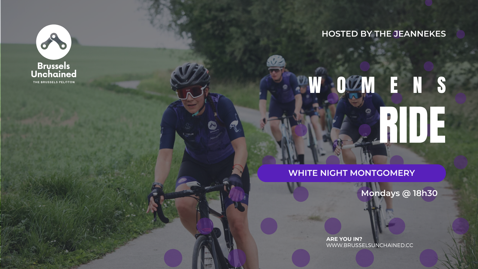Group of women competing in a team time trial on country roads